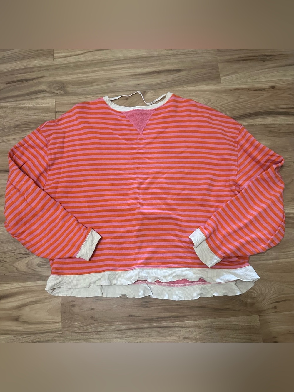 We the free Pink & Orange Striped Pullover Sweatshirt
